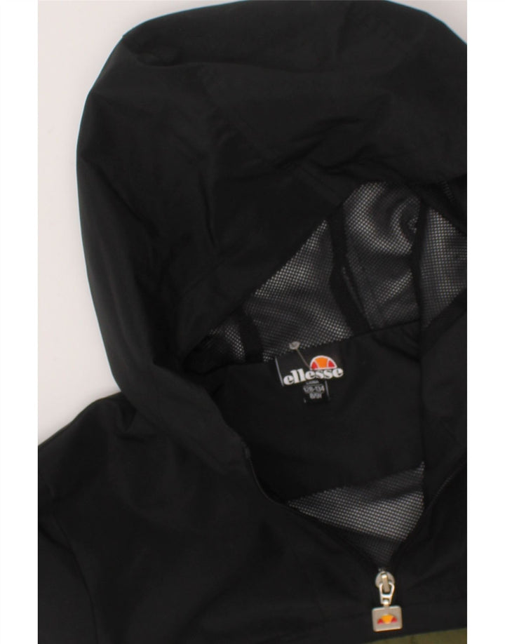 ELLESSE Boys Graphic Hooded Anorak Jacket 8-9 Years Black Colourblock Vintage Ellesse and Second-Hand Ellesse from Messina Hembry 