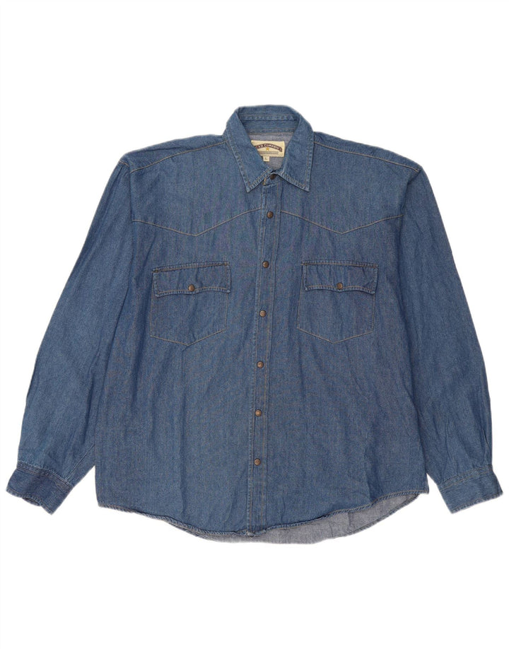 Camisa vaquera vintage para hombre algodón azul grande