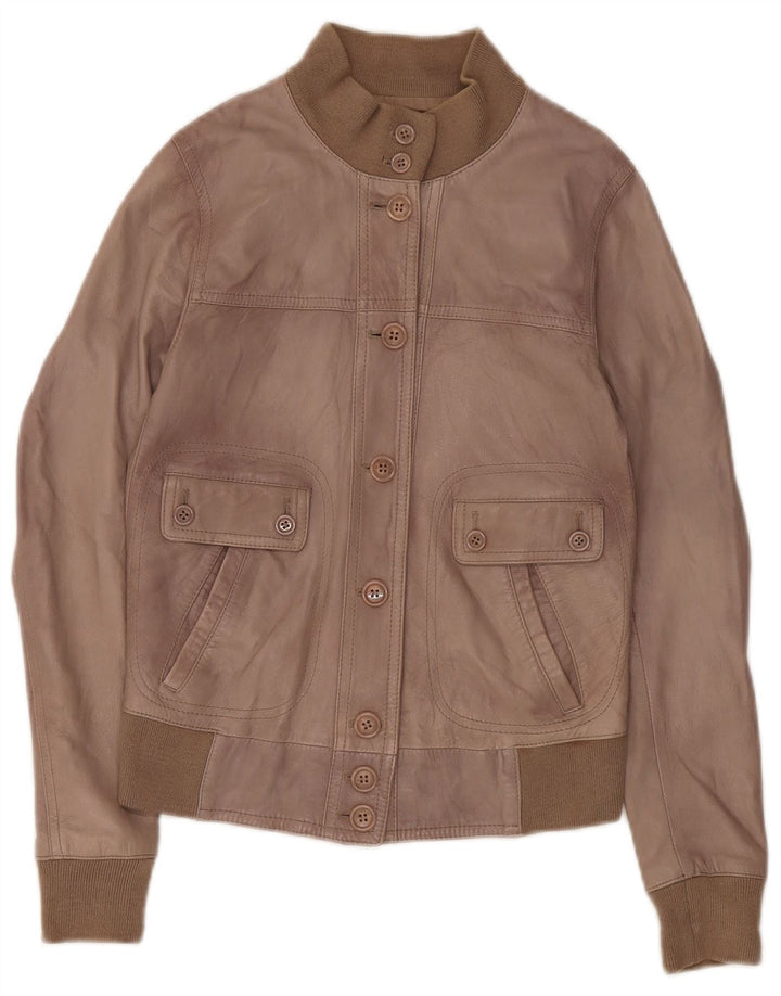 Zen Chaqueta de cuero corta para mujer UK 8 Small Cuero marrón