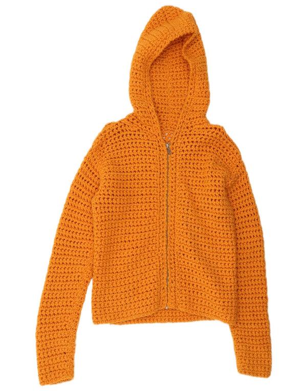 Vintage Womens Hooded Cardigan Sweater UK 12 Medium Orange