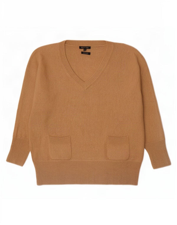 Massimo Dutti Jersey con Cuello en V para Mujer UK 44 Lana Beige Mediana