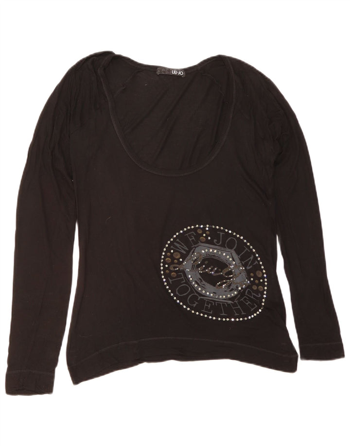 Liu Jo Mujer Top Gráfico Manga Larga IT 44 Viscosa Negra Mediana