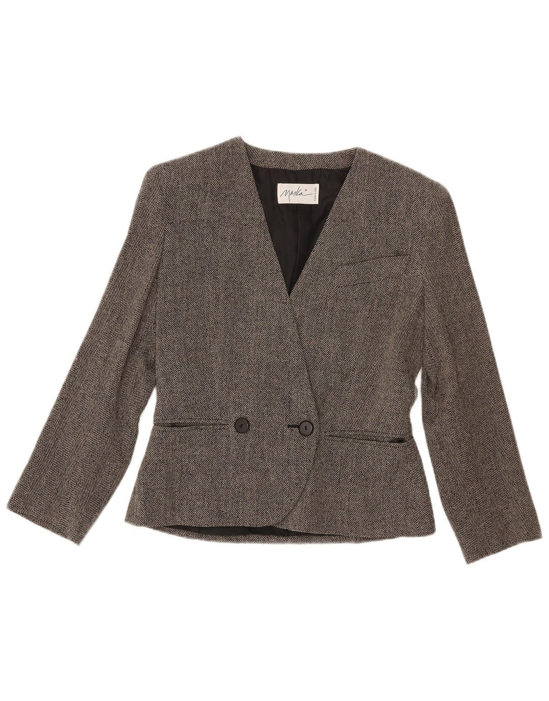 Maska Chaqueta Blazer De Doble Botonadura Para Mujer IT 42 Espiga Gris Medio