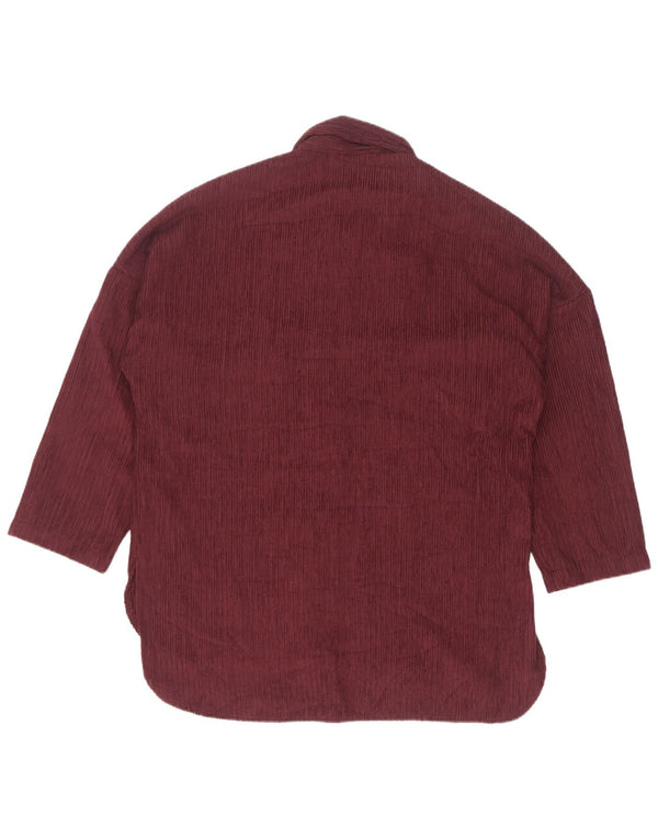 Zara Camisa De Pana De Manga 3/4 De Gran Tamaño para Mujer UK 10 Small Borgoña