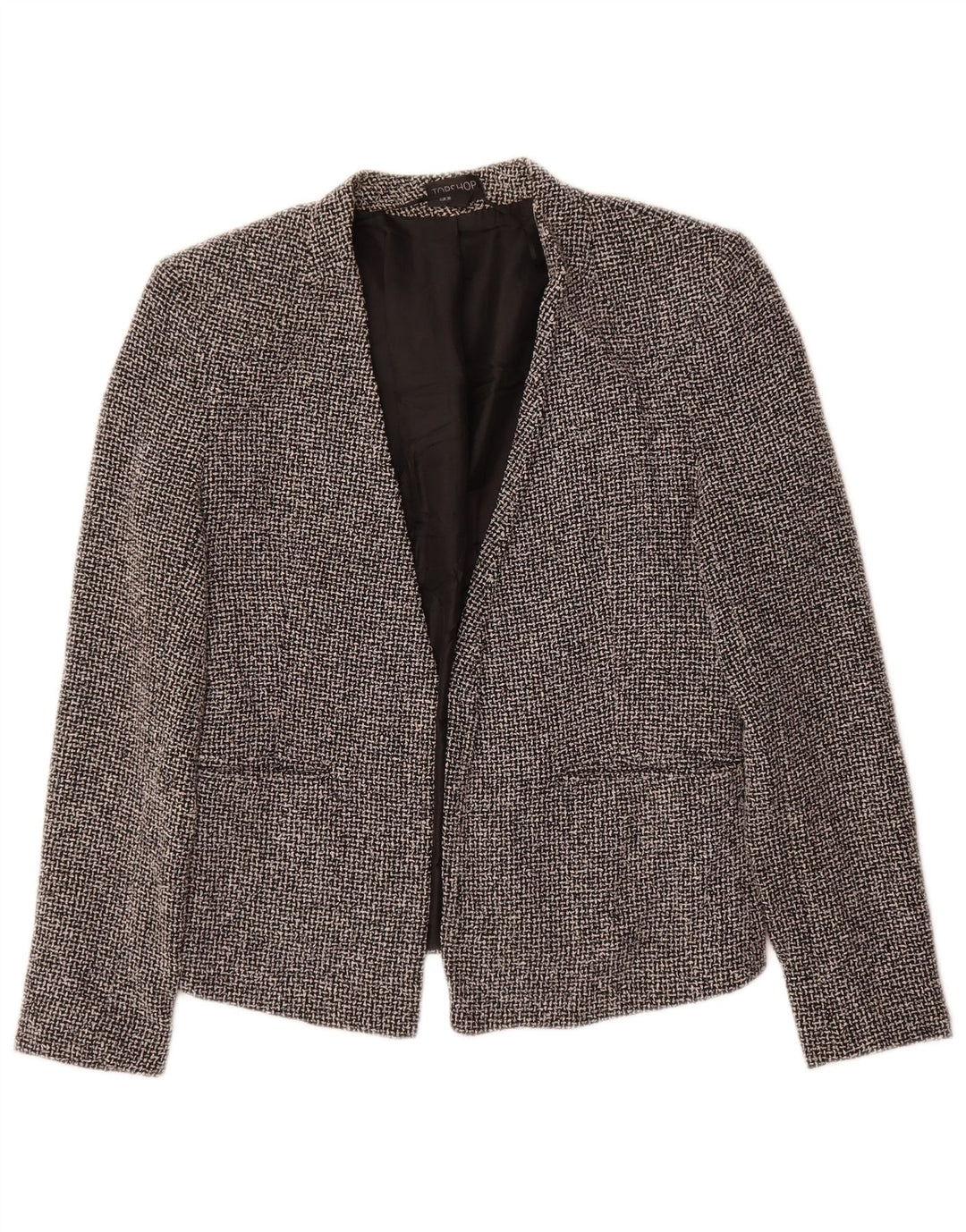 Topshop Chaqueta tipo blazer abierta para mujer UK 10 Small Black Check Cotton