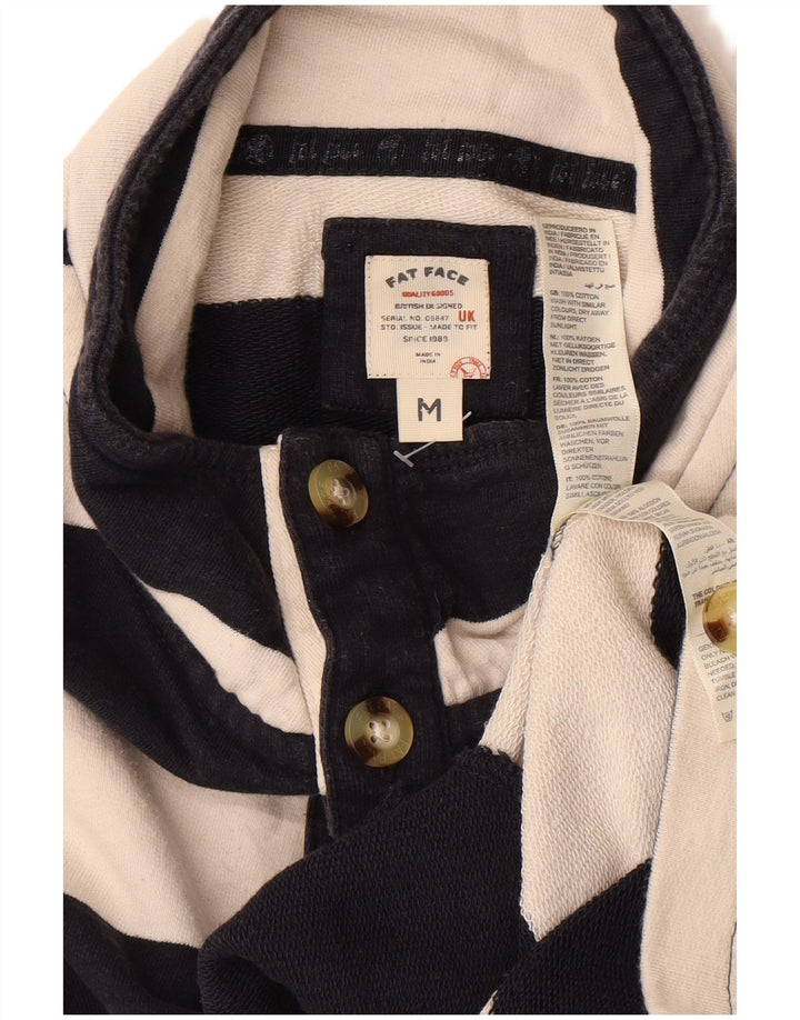 FAT FACE Sudadera con cuello y botones para hombre, tipo jersey, tamaño mediano, azul marino, a rayas