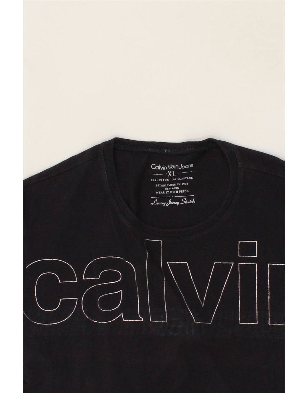 CALVIN KLEIN Womens Graphic Top Long Sleeve UK 18 XL Navy Blue Cotton Vintage Calvin Klein and Second-Hand Calvin Klein from Messina Hembry 