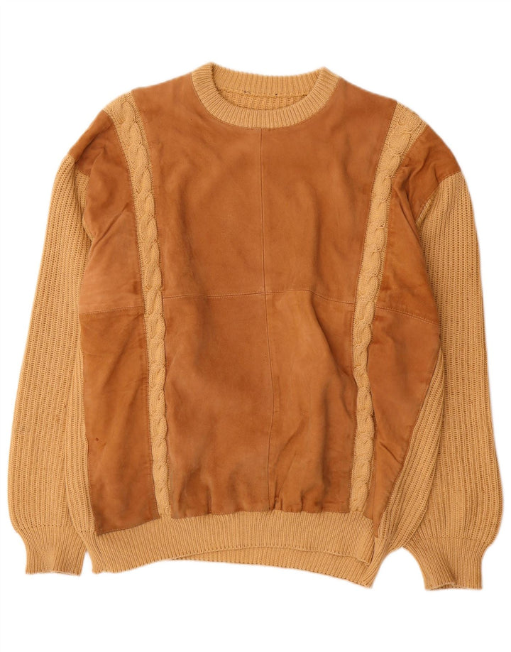 Vintage hombres cuello redondo jersey suéter XL Beige