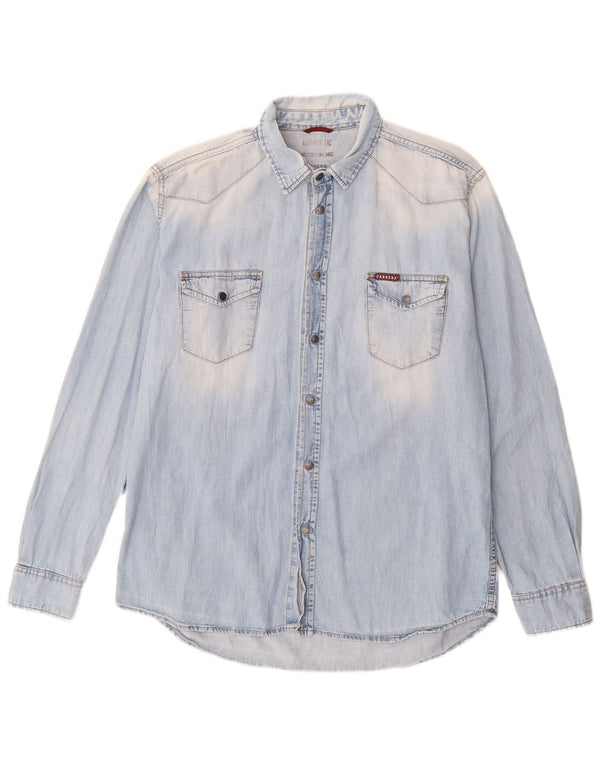 Camisa vaquera Carrera para hombre de algodón azul grande