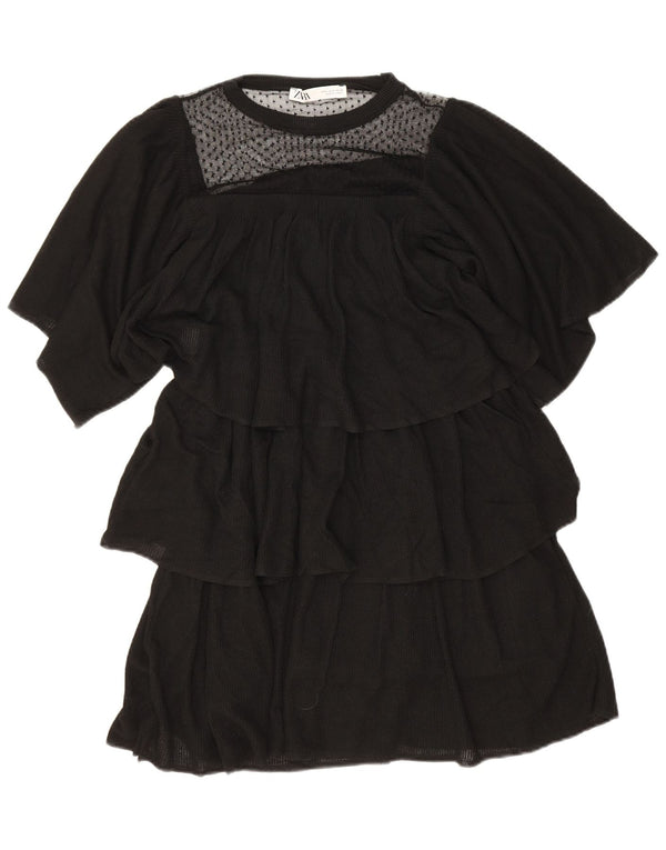 Zara Vestido Escalonado Para Mujer UK 40 Small Viscosa Negra