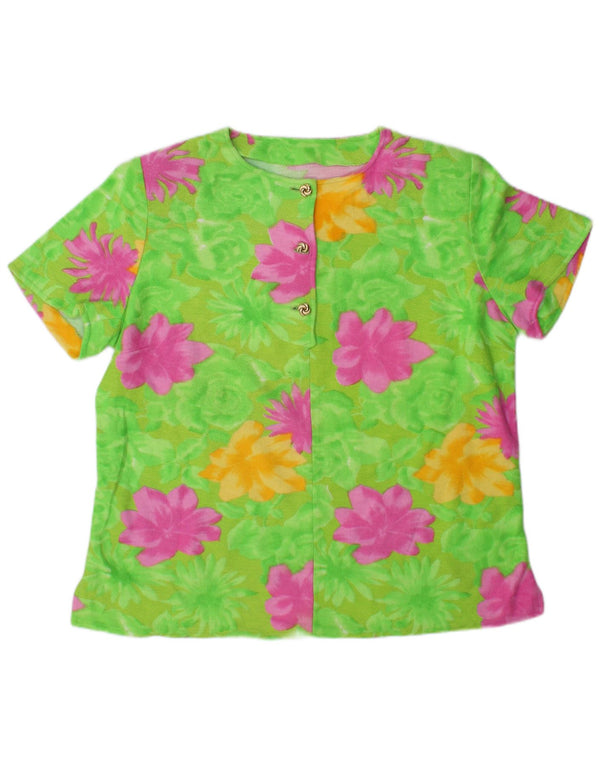 Vintage mujer blusa Top Reino Unido 16 grande verde floral