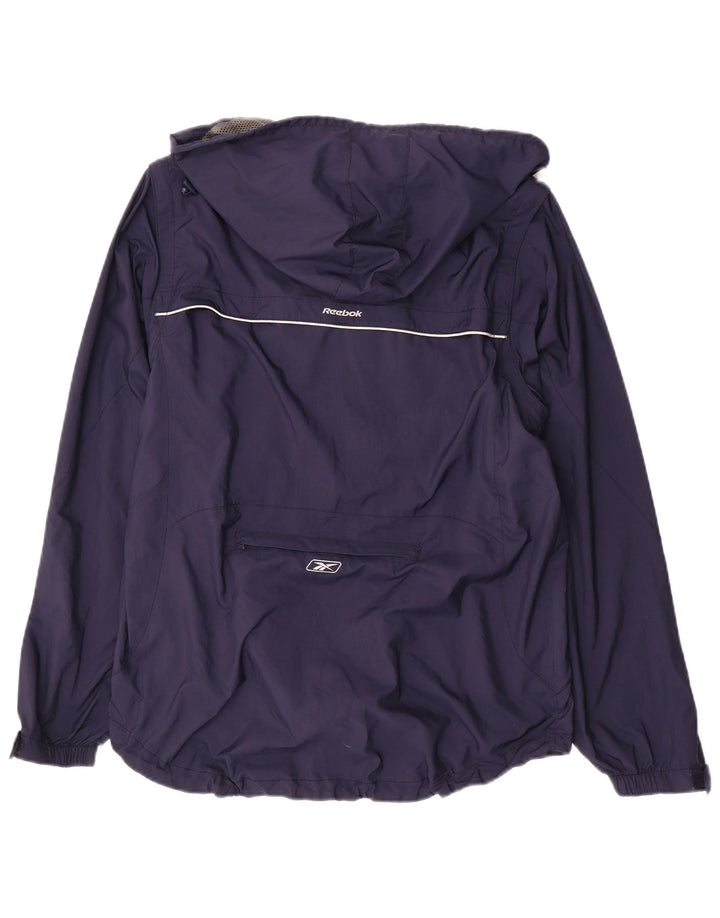 Reebok Chaqueta cortavientos con capucha y cremallera para hombre UK 38 Medium Azul marino Deportes