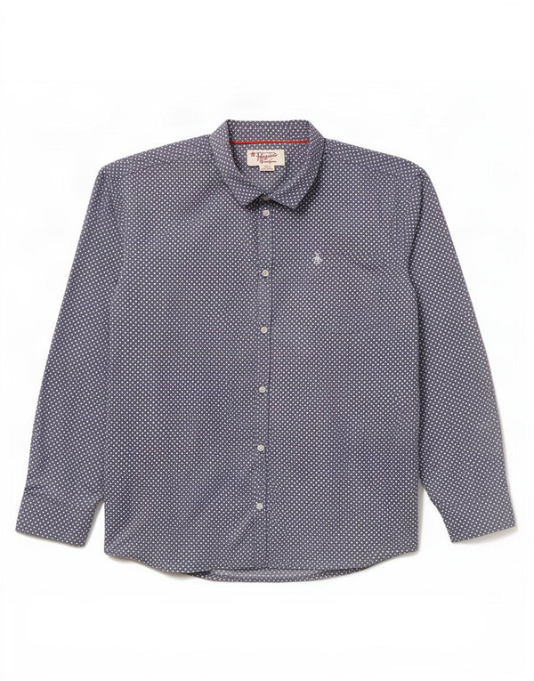 Camisa Penguin Hombre 3XL Algodón Azul Lunares