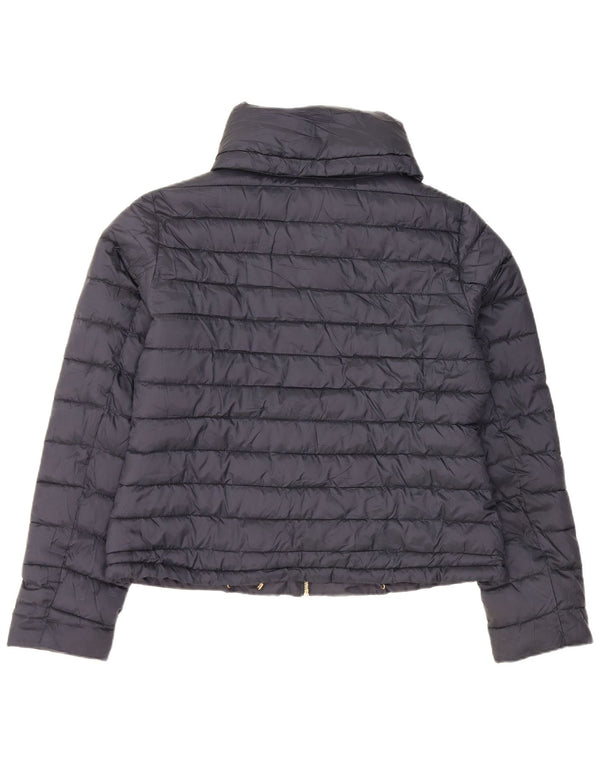 Zara Mujer Crop Chaqueta Acolchada Con Capucha UK 20 2XL Azul Marino Poliéster