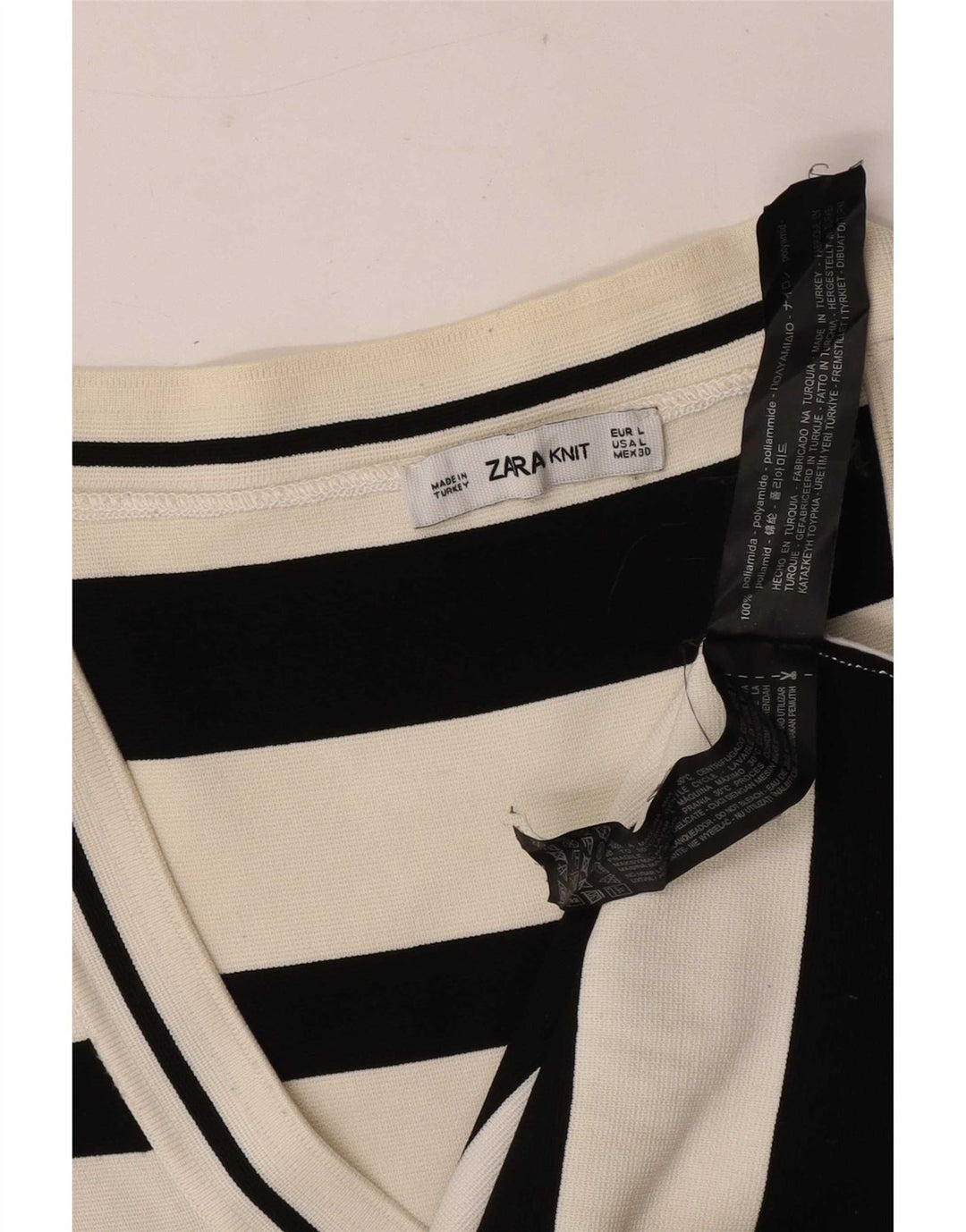 Zara Mujer Top Manga 3/4 UK 44 Grande Poliamida A Rayas Blancas