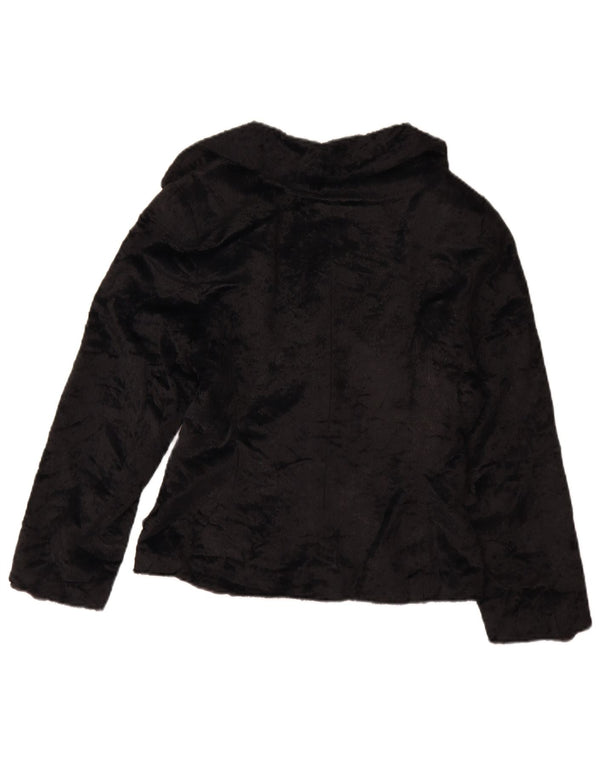 Vintage mujer chaqueta de piel sintética Reino Unido 12 poliamida negra mediana