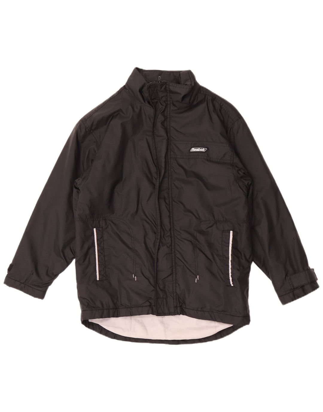 Reebok Chaqueta impermeable con capucha para niños de 13 a 14 años, talla grande, nailon negro