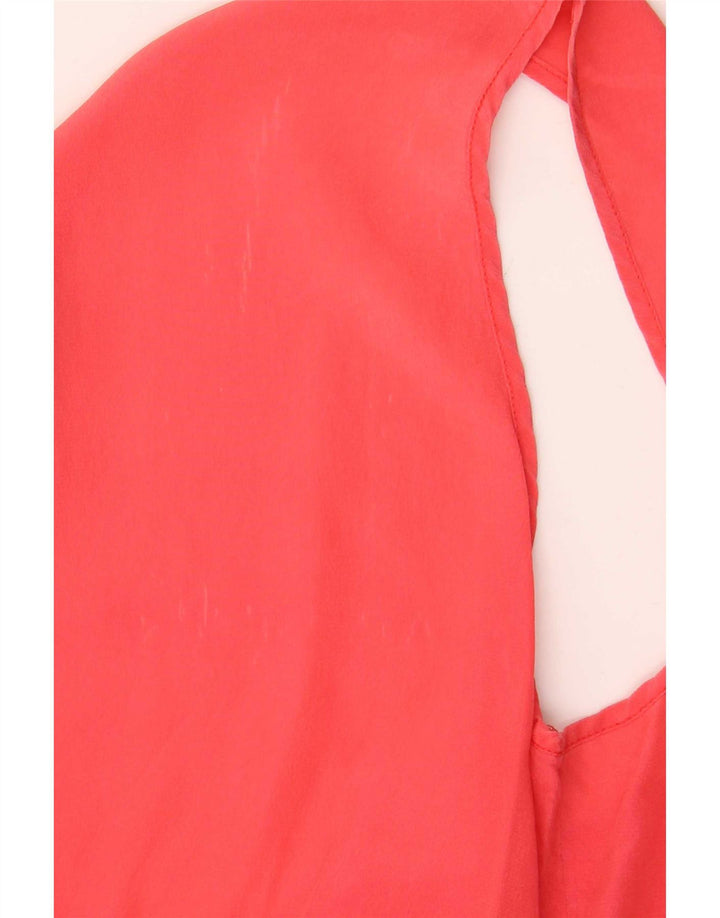 Vintage mujer blusa sin mangas Top Reino Unido 14 seda roja mediana