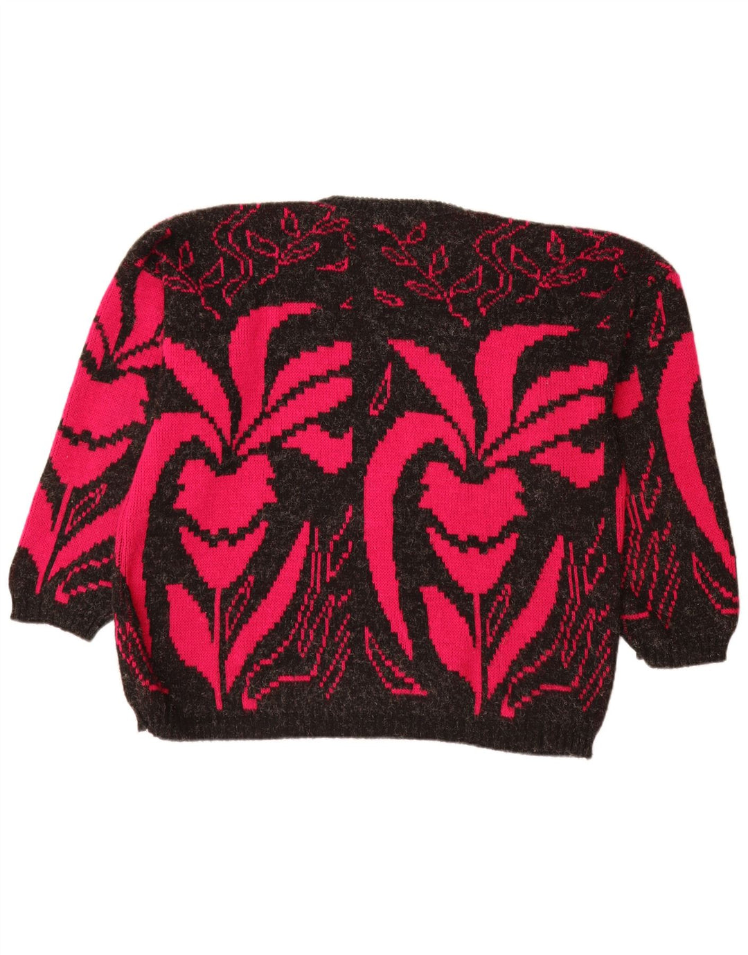 VINTAGE Mujer Barco Cuello Jersey Suéter Reino Unido 20 2XL Negro Floral Acrílico