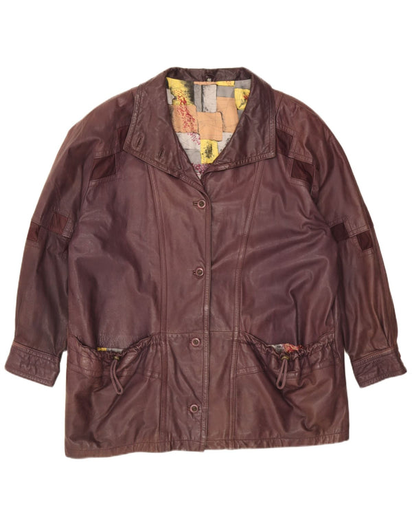 Chaqueta de cuero vintage para mujer IT 46 Grande Borgoña Geométrica