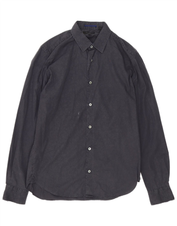 Ted Baker Camisa para hombre Talla 3 Algodón gris medio a rayas