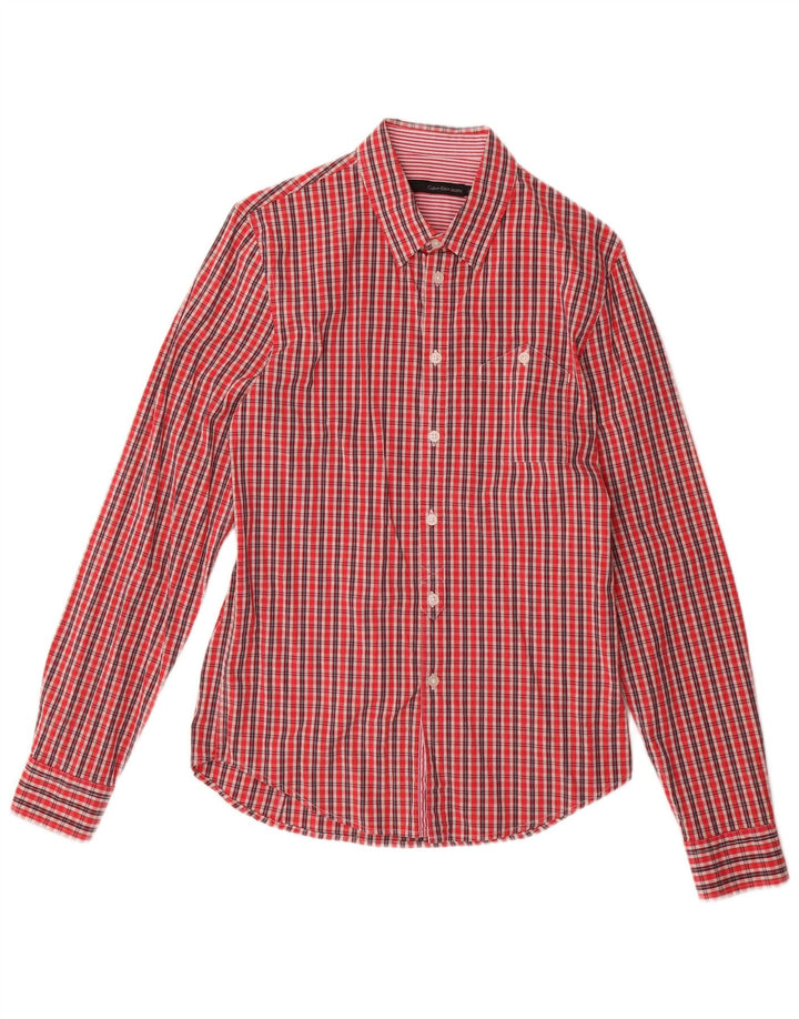 Camisa Calvin Klein Jeans Hombre Algodón Cuadros Rojo Mediano