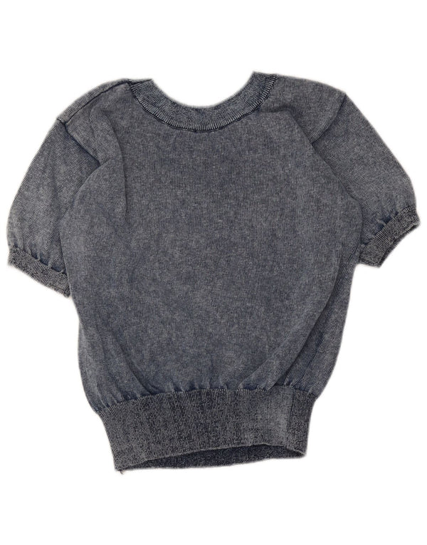 Vintage mujeres crop barco cuello jumper suéter Reino Unido 10 pequeño azul floral