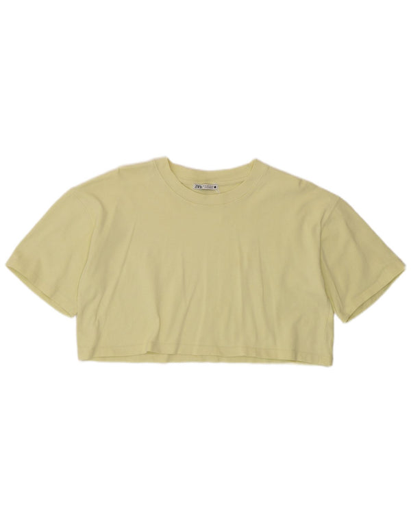 Zara Camiseta Corta De Manga Corta para Mujer Top UK 12 Algodón Amarillo Medio
