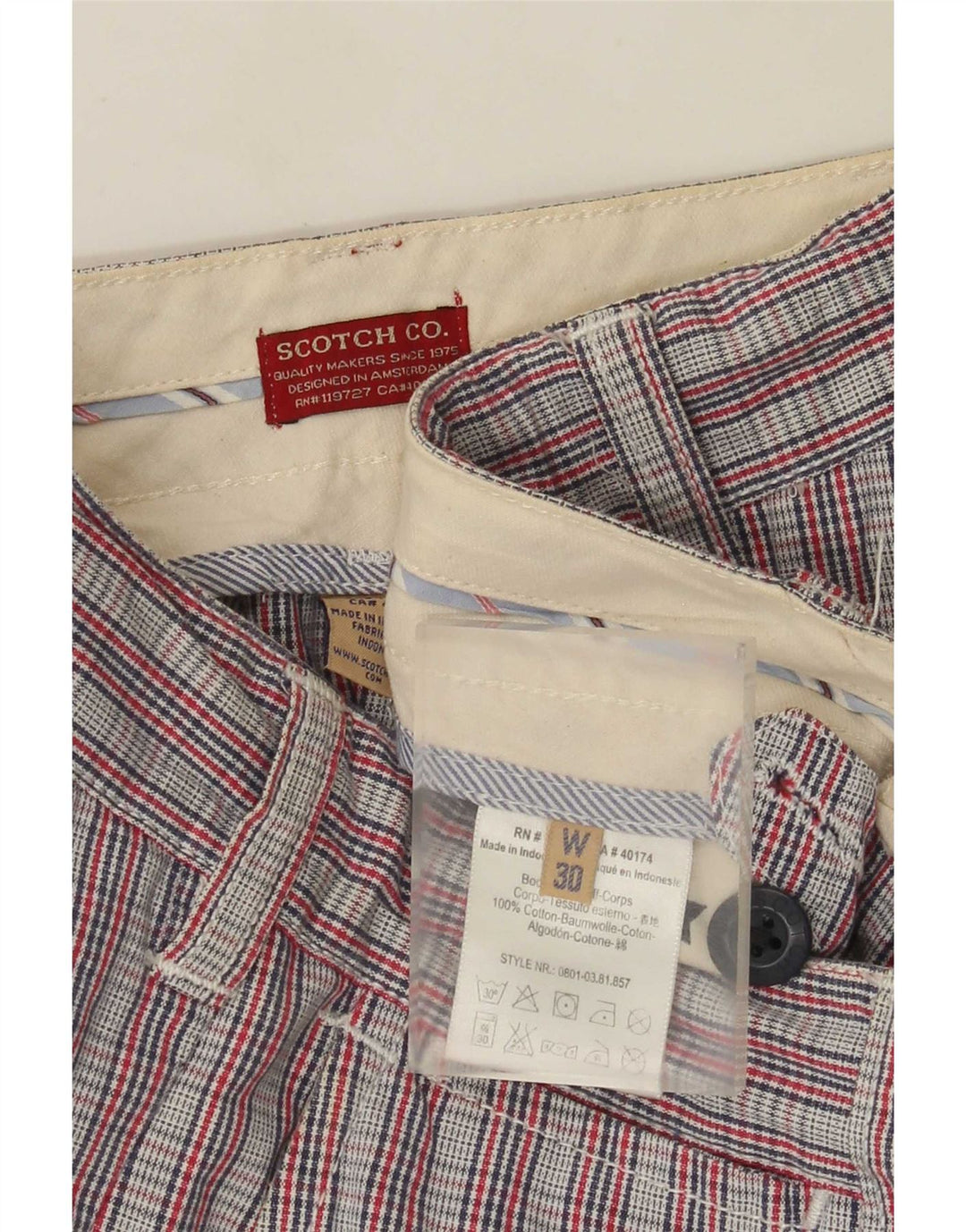 Pantalones cortos chinos para hombre Scotch & Soda W30 Medium Algodón a cuadros multicolor