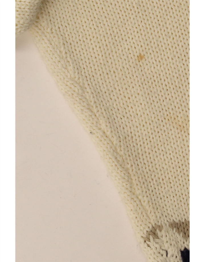 VINTAGE suéter cárdigan de gran tamaño para mujer Reino Unido 10 pequeño geométrico blanco apagado