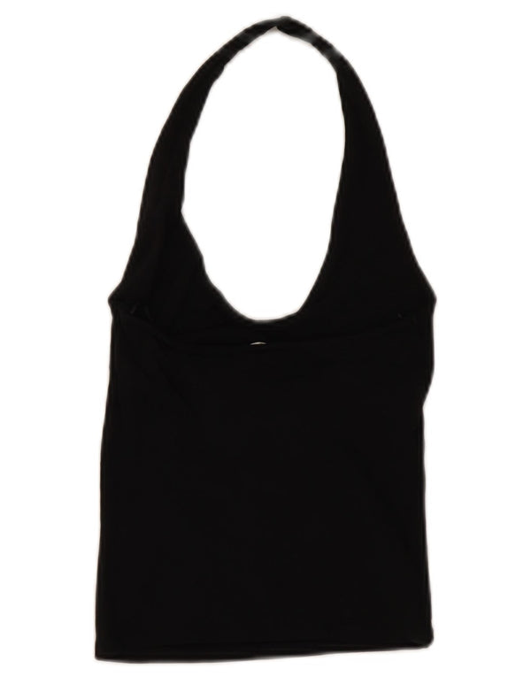 Zara Mujer Crop Halter Top UK 40 Mediano Algodón Negro