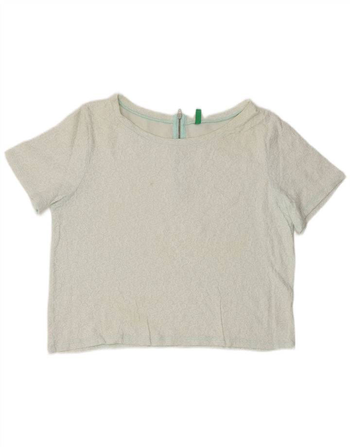 BENETTON Blusa corta para mujer UK 44 Medio Blanco