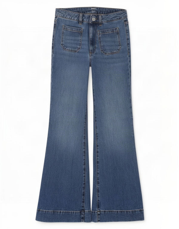 Marks & Spencer Vaqueros acampanados de talle alto para mujer UK 10 Small W30 L30 Azul