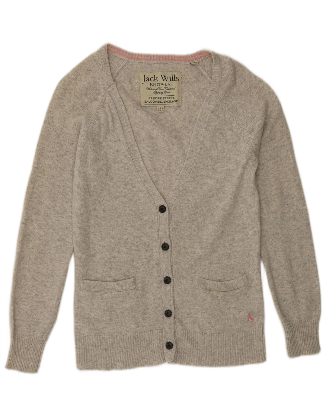 Jack Wills Cárdigan para mujer, talla 10, lana gris pequeña