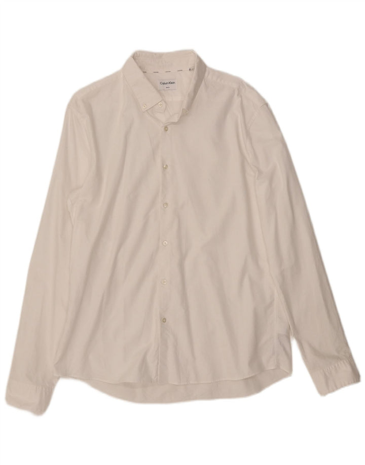 CALVIN KLEIN Camisa slim fit para hombre Talla 43 Grande Algodón blanco
