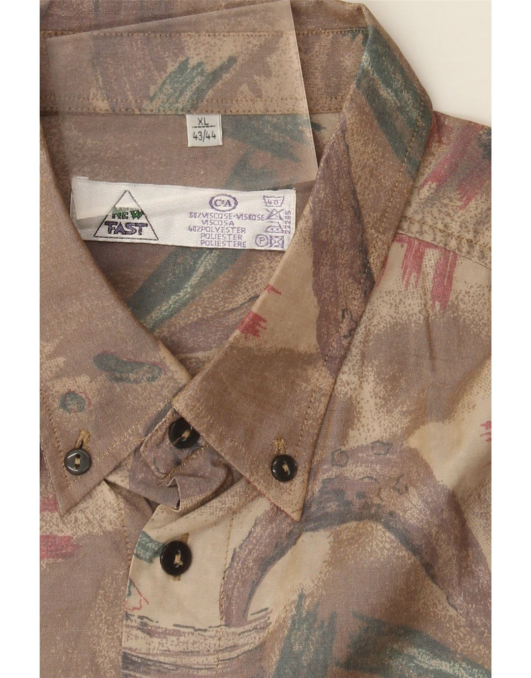 New Fast Camisa de manga corta con estampado abstracto para hombre Talla 43/44 XL Marrón