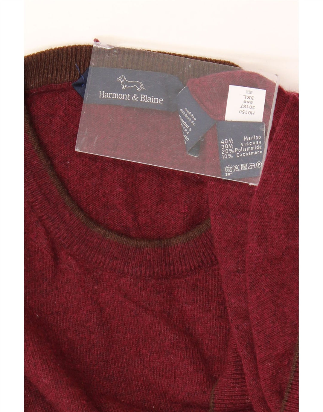 HARMONT & BLAINE Jersey de cuello redondo para hombre 3XL Lana merino burdeos