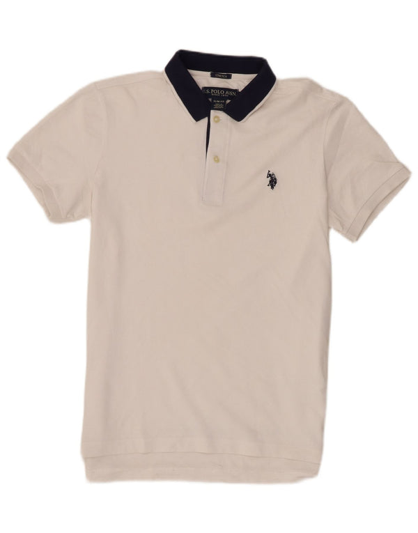 Asociación de Polo de EE. UU. Camisa slim fit de algodón color block blanco pequeño para hombre