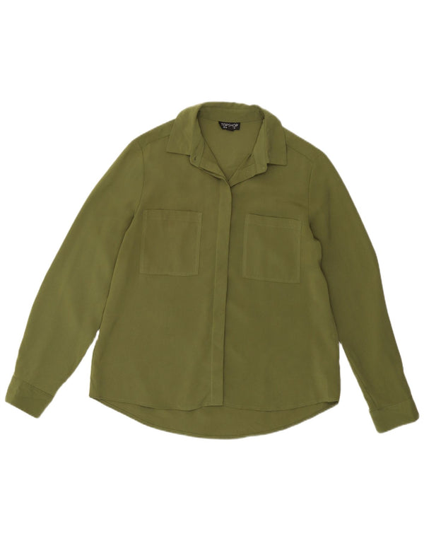 Topshop Blusa para mujer UK 10 Small Caqui Poliéster