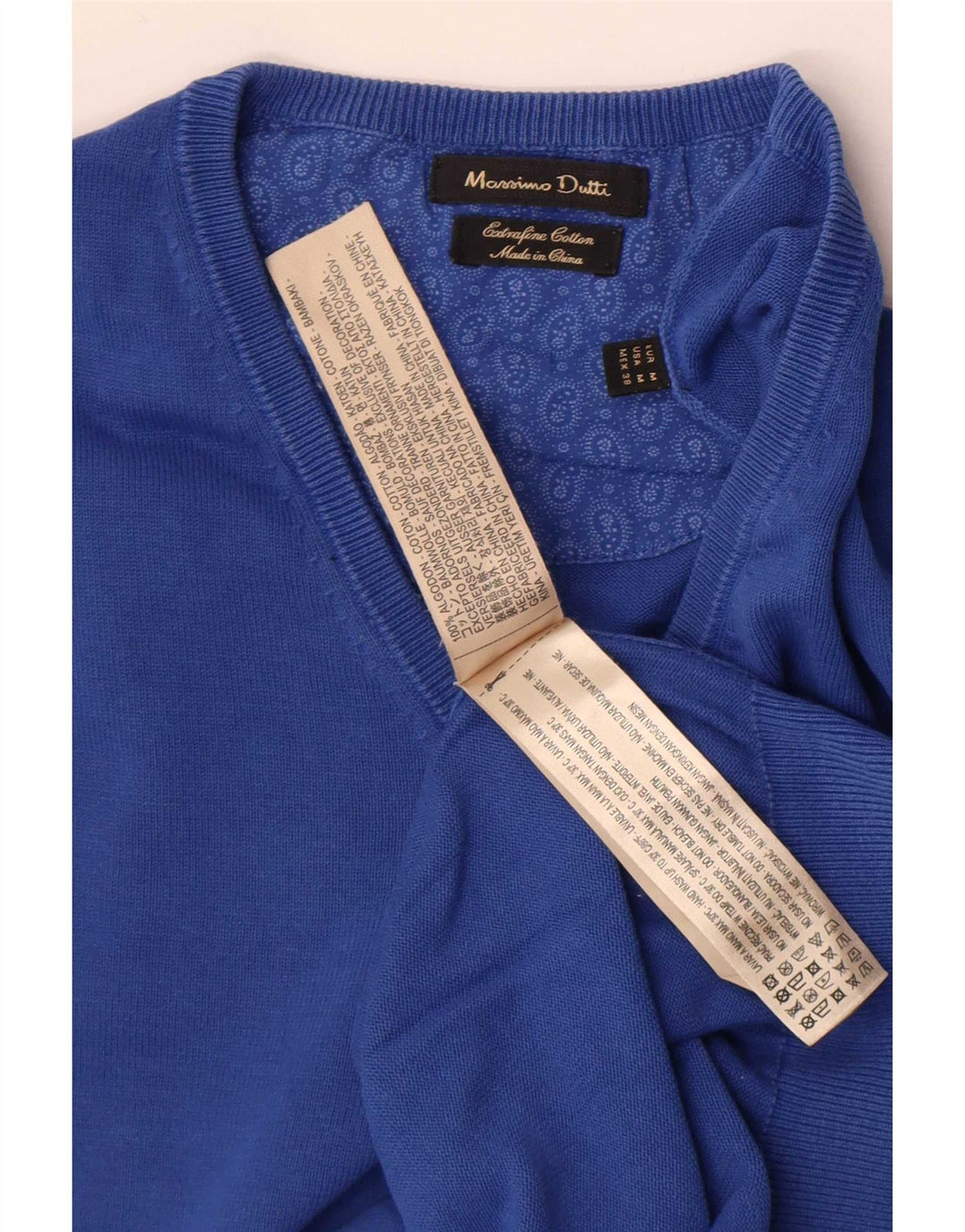 Jersey Massimo Dutti Hombre Cuello Pico Algodón Azul Medio