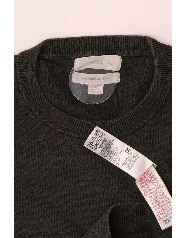 Marks & Spencer Jersey de Cuello Redondo para Hombre de algodón moteado de Color Caqui pequeño