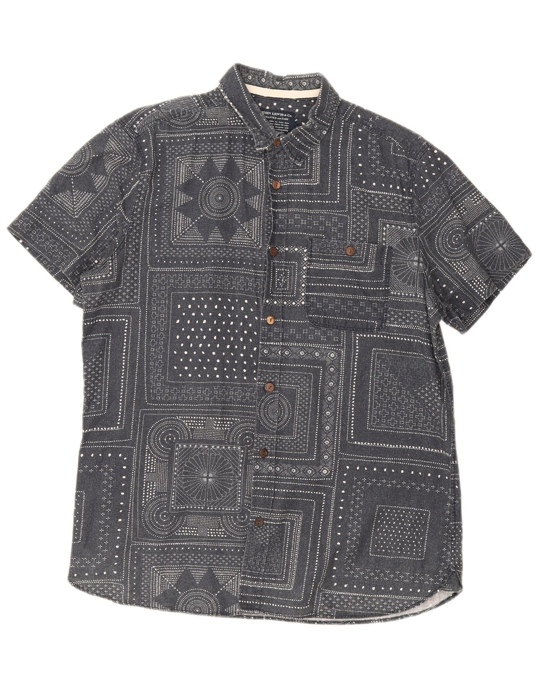 Camisa de manga corta para hombre John Lewis Algodón geométrico gris medio