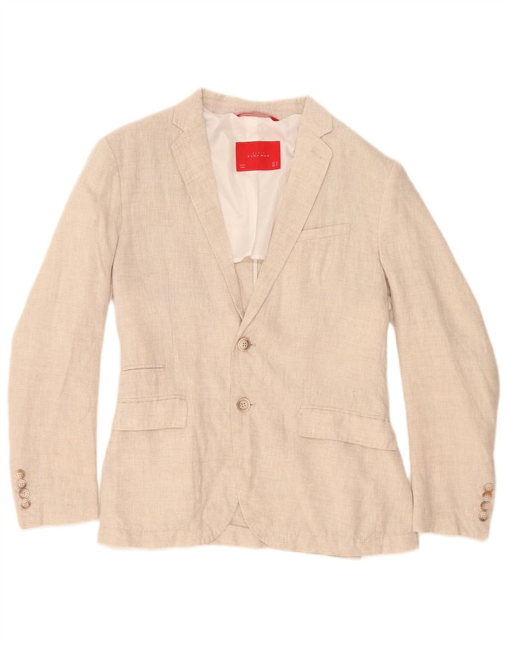 Zara Chaqueta tipo blazer de 2 botones para hombre EU 46 Small Beige