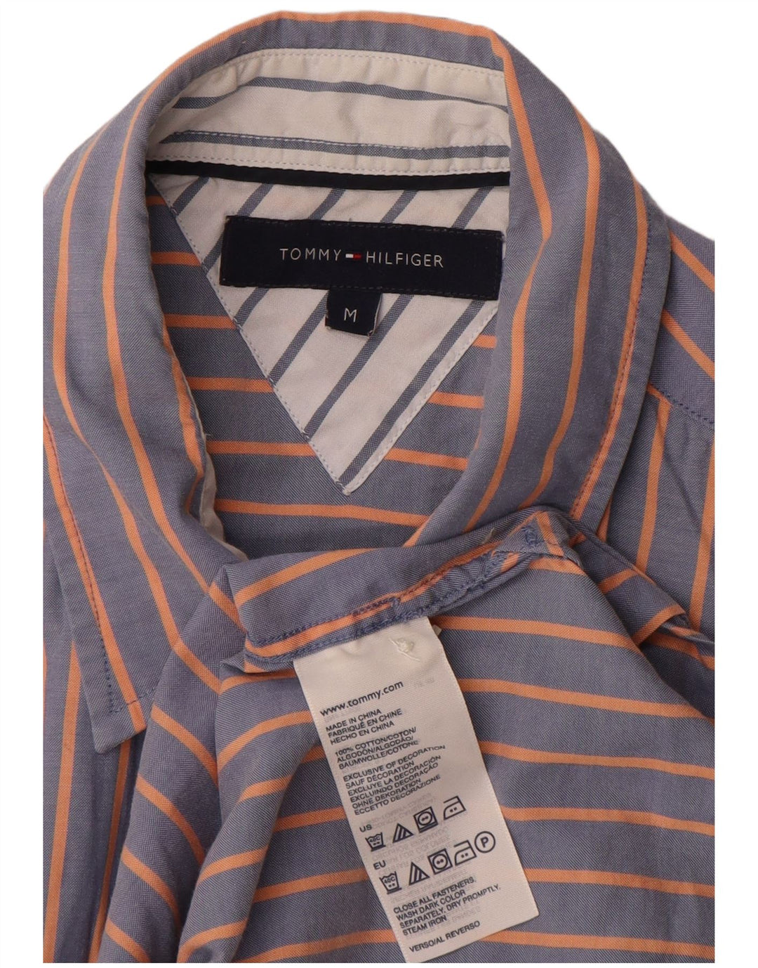 TOMMY HILFIGER Camisa de manga corta para hombre de algodón a rayas azul medio