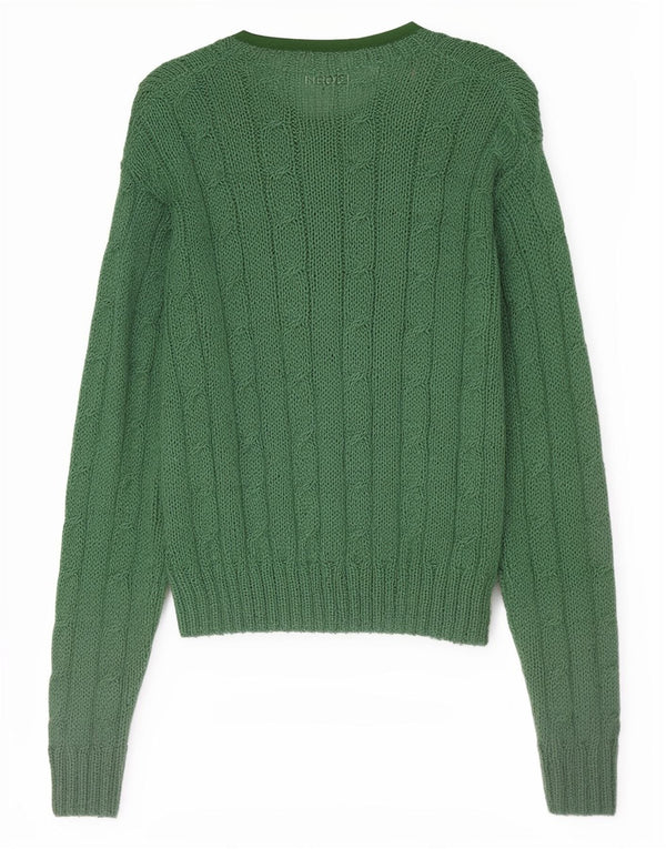 Vintage mujer crop cardigan suéter Reino Unido 16 verde grande