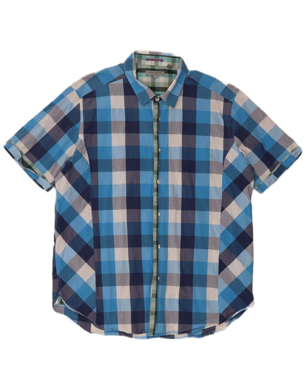 Ted Baker Camisa de manga corta para hombre Talla 6 2XL Algodón a cuadros azul