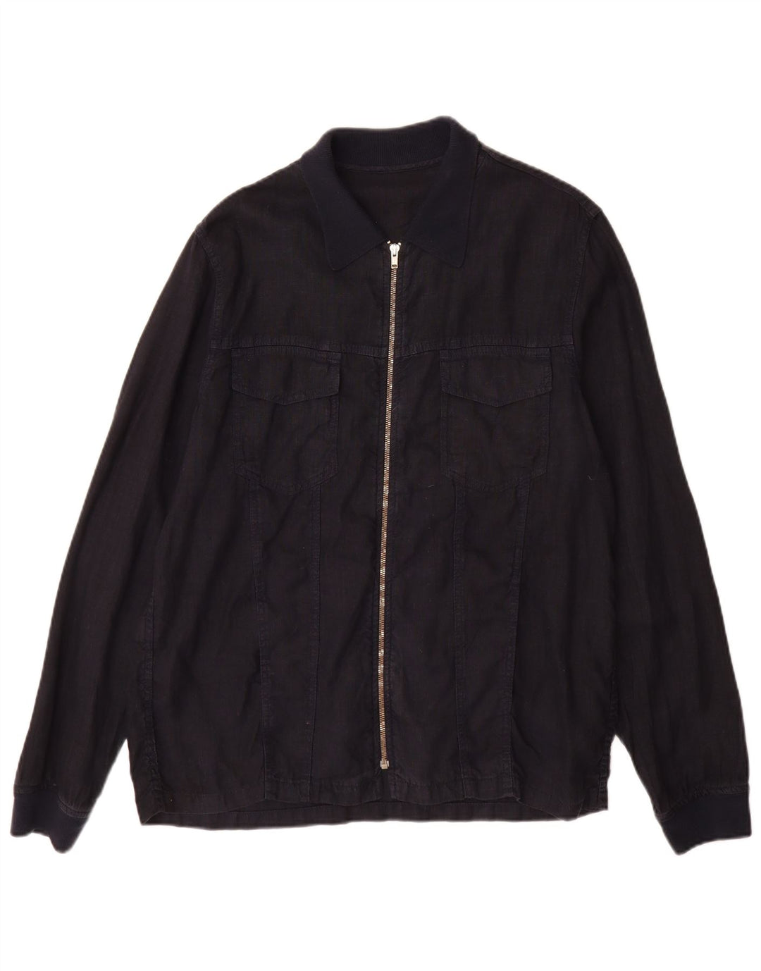 Zara - Chaqueta utilitaria para hombre, talla 40, talla grande, lino azul marino