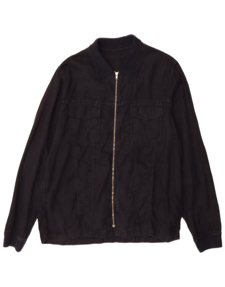 Zara - Chaqueta utilitaria para hombre, talla 40, talla grande, lino azul marino