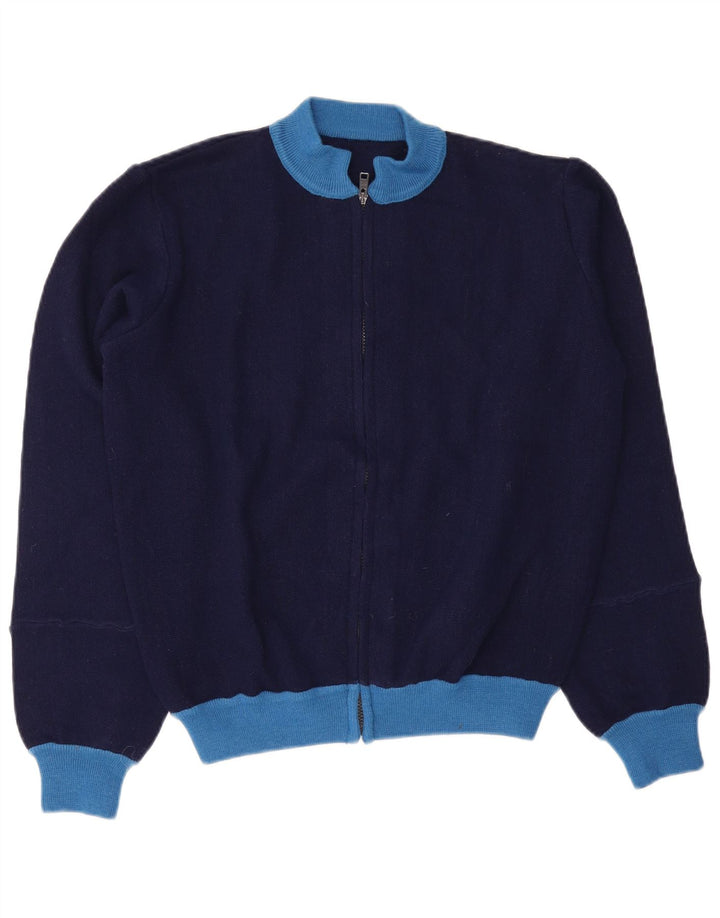 Vintage hombres chándal top chaqueta pequeña azul marino colorblock