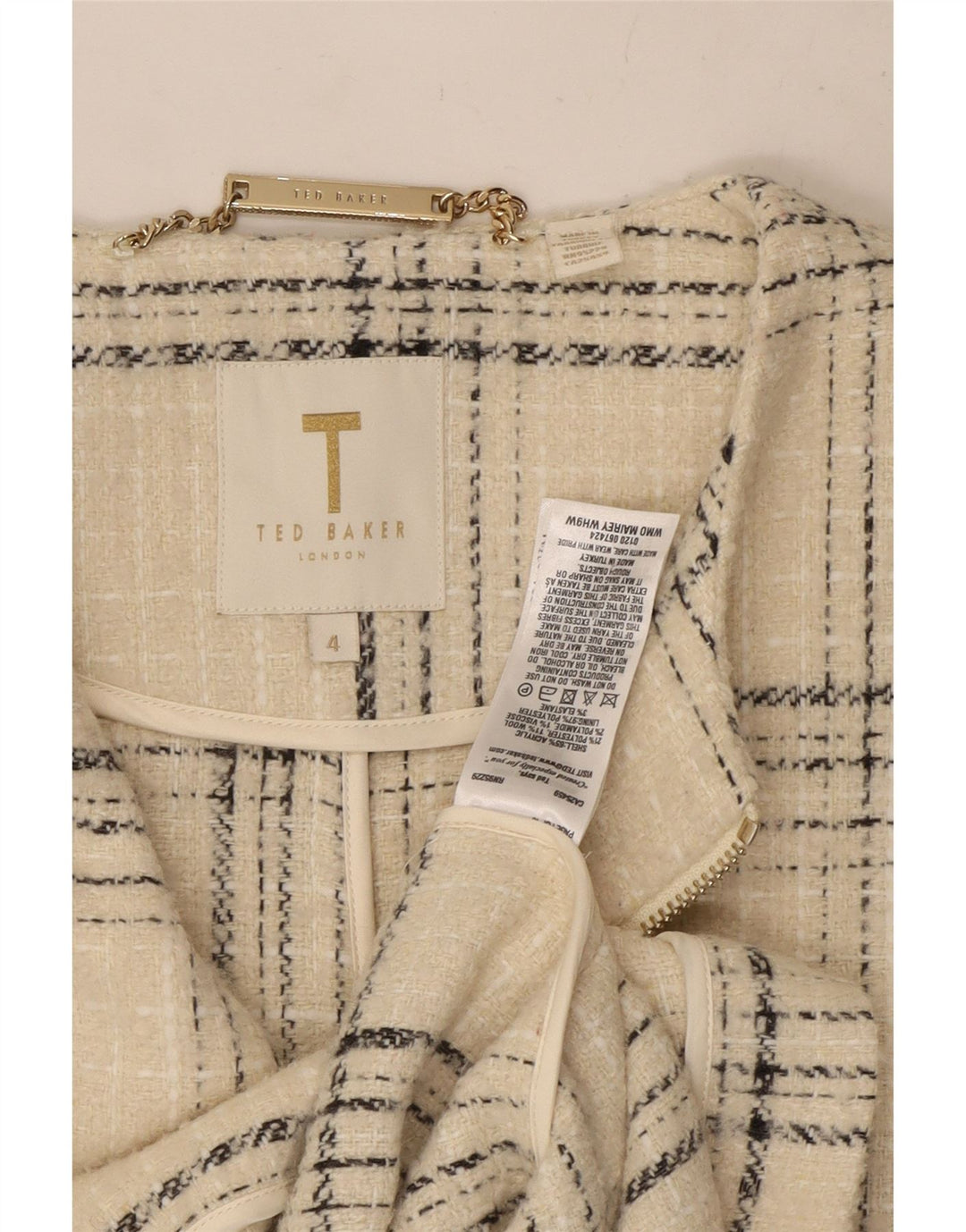 Ted Baker Abrigo para mujer Talla 4 Grande Acrílico a cuadros blanquecinos